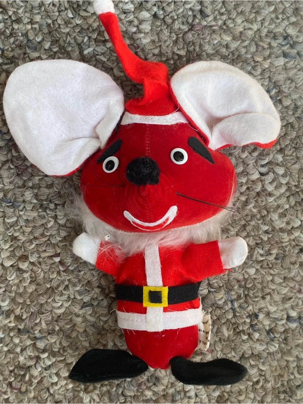 Vintage Santa Mouse 8” Posable Big Ears Mouse Felt And Fur MCM Japan